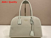 Prada Medium Linen Blend and Leather Tote Bag Tan and White 1BG572 Replica