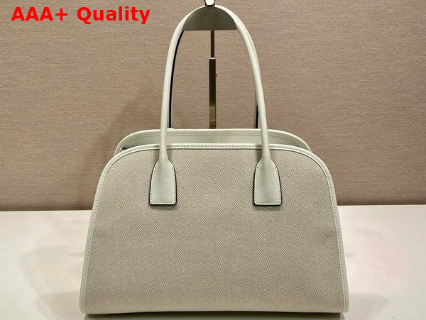 Prada Medium Linen Blend and Leather Tote Bag Tan and White 1BG572 Replica