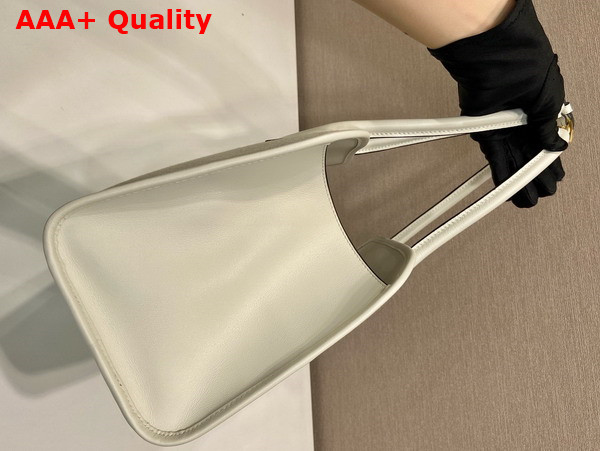 Prada Medium Linen Blend and Leather Tote Bag Tan and White 1BG572 Replica