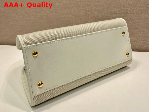 Prada Medium Linen Blend and Leather Tote Bag Tan and White 1BG572 Replica