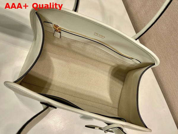 Prada Medium Linen Blend and Leather Tote Bag Tan and White 1BG572 Replica