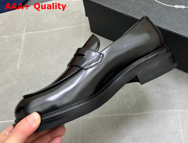 Prada Men Brushed Leather Loafers in Black Replica