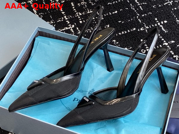 Prada Mesh Fabric Slingback Pumps in Black 1I891N Replica