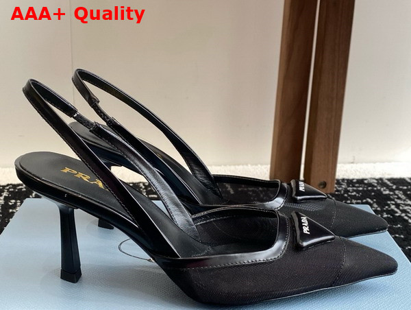 Prada Mesh Fabric Slingback Pumps in Black 1I891N Replica