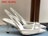 Prada Mesh Fabric Slingback Pumps in White 1I891N Replica