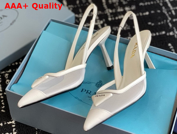 Prada Mesh Fabric Slingback Pumps in White 1I891N Replica