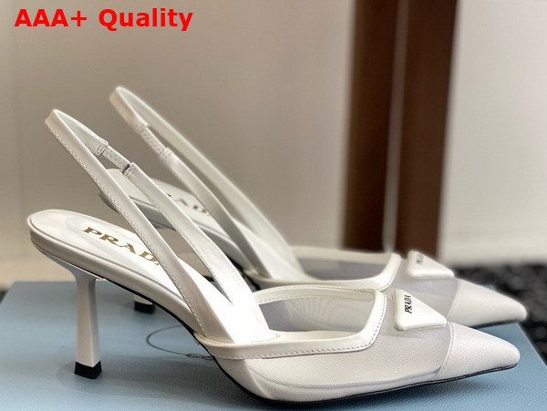 Prada Mesh Fabric Slingback Pumps in White 1I891N Replica