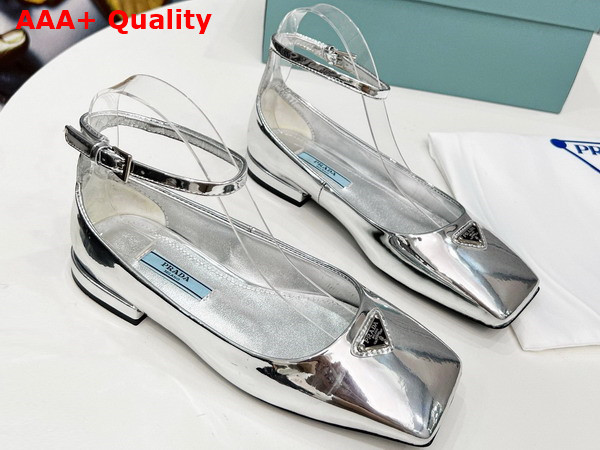 Prada Metallic Leather Ballerinas in Silver 1F036N Replica