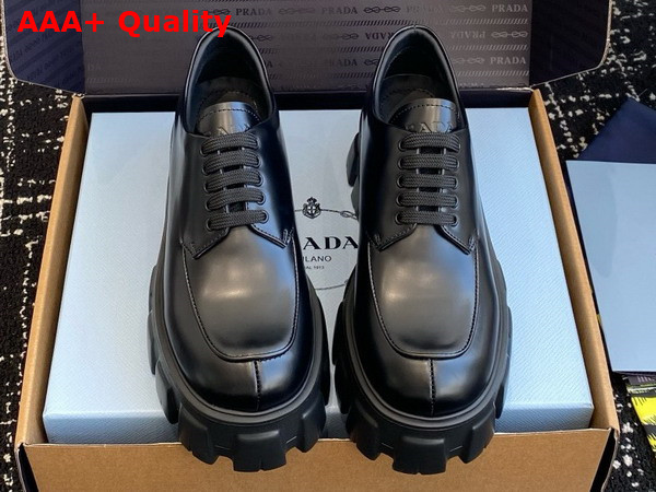 Prada Monolith Brushed Leather Lace Up Shoes Black 1E255N Replica
