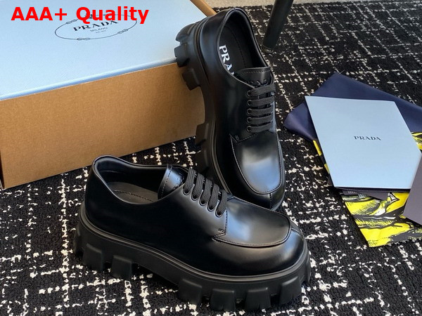 Prada Monolith Brushed Leather Lace Up Shoes Black 1E255N Replica