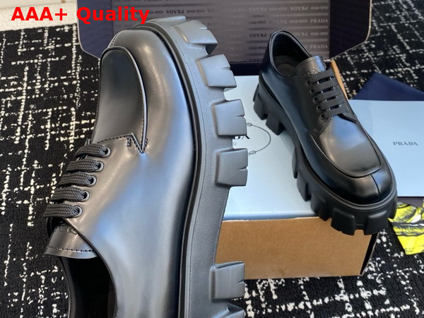 Prada Monolith Brushed Leather Lace Up Shoes Black 1E255N Replica