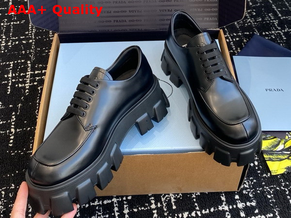 Prada Monolith Brushed Leather Lace Up Shoes Black 1E255N Replica