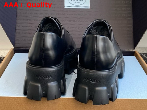 Prada Monolith Brushed Leather Lace Up Shoes Black 1E255N Replica