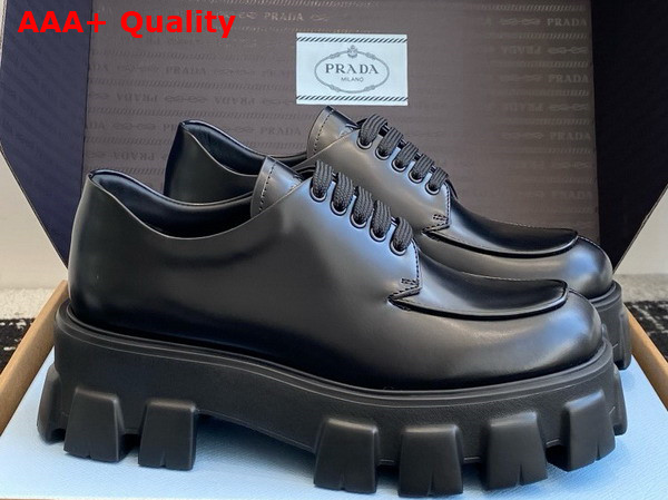 Prada Monolith Brushed Leather Lace Up Shoes Black 1E255N Replica