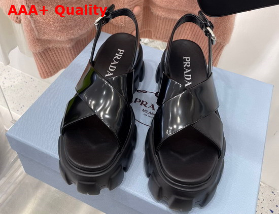 Prada Monolith Brushed Leather Sandals in Black Product Code 1X558M Replica