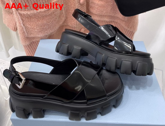 Prada Monolith Brushed Leather Sandals in Black Product Code 1X558M Replica