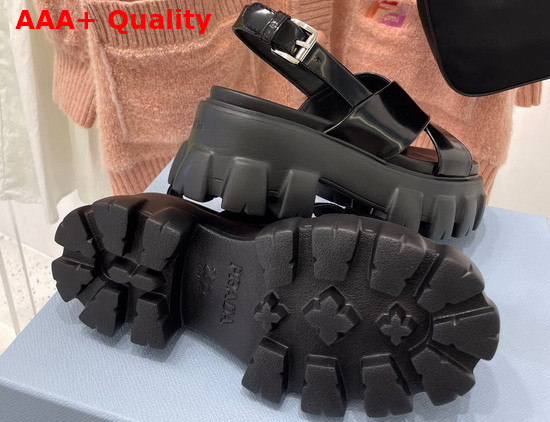 Prada Monolith Brushed Leather Sandals in Black Product Code 1X558M Replica