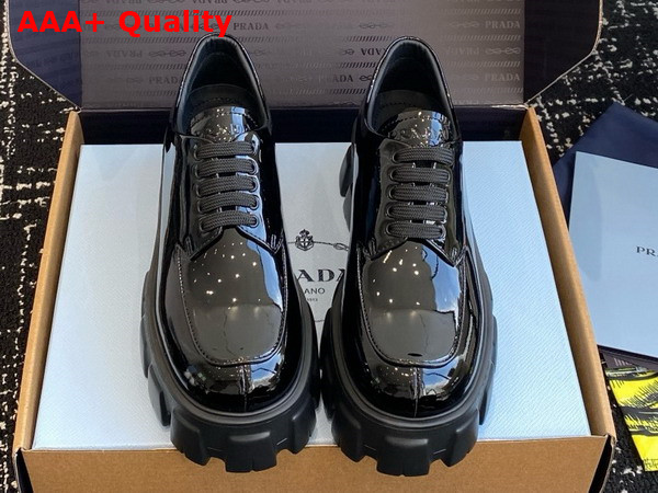 Prada Monolith Patent Leather Lace Up Shoes Black 1E255N Replica