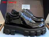 Prada Monolith Patent Leather Lace Up Shoes Black 1E255N Replica