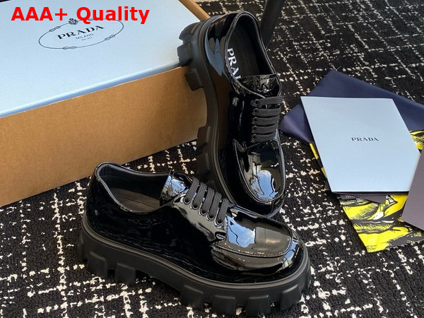 Prada Monolith Patent Leather Lace Up Shoes Black 1E255N Replica