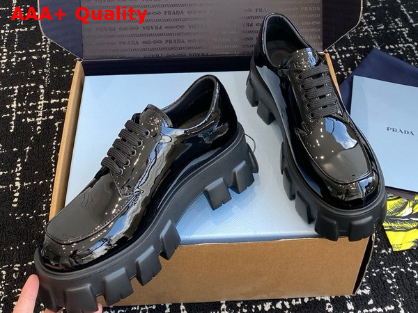 Prada Monolith Patent Leather Lace Up Shoes Black 1E255N Replica