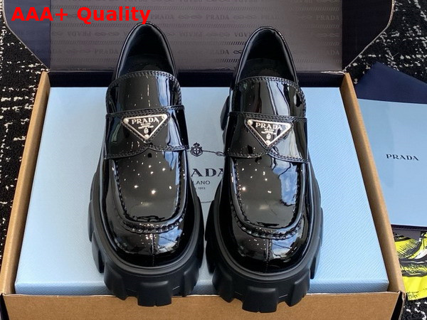 Prada Monolith Patent Leather Loafers in Black 1D649M Replica
