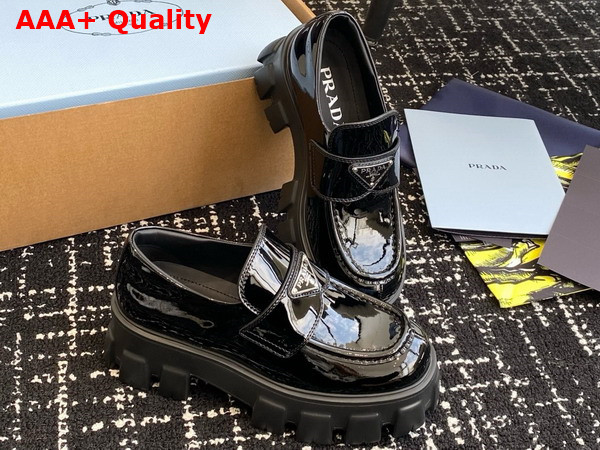 Prada Monolith Patent Leather Loafers in Black 1D649M Replica