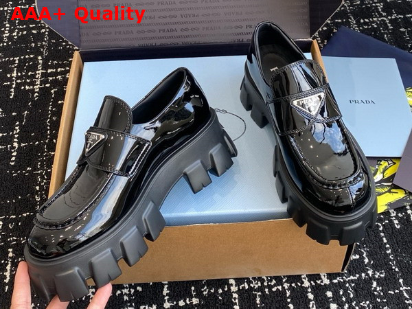 Prada Monolith Patent Leather Loafers in Black 1D649M Replica