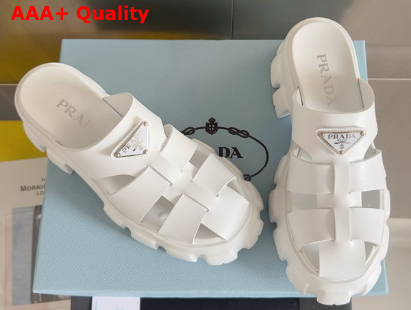 Prada Monolith Rubber Mules in White 1XX751 Replica