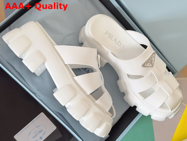 Prada Monolith Rubber Mules in White 1XX751 Replica