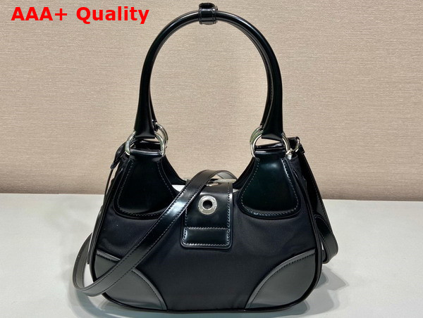 Prada Moon Re Nylon and Leather Bag in Black 1BA381 Replica