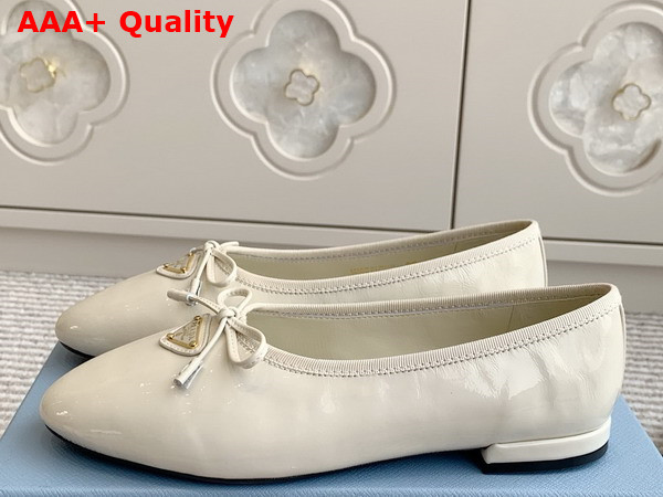 Prada Naplak Patent Leather Ballerinas in Ivory 1F798N Replica