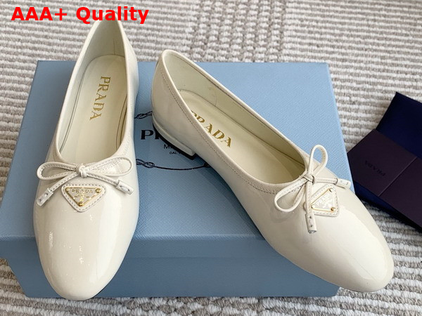 Prada Naplak Patent Leather Ballerinas in Ivory 1F798N Replica