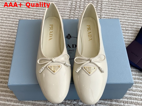 Prada Naplak Patent Leather Ballerinas in Ivory 1F798N Replica