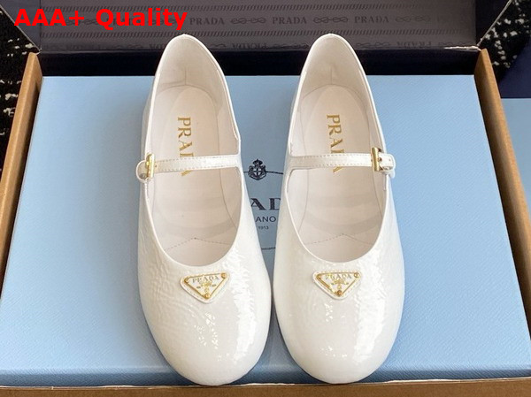 Prada Naplak Patent Leather Ballerinas in White 1F793N Replica