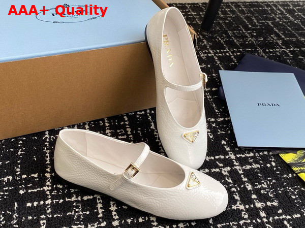 Prada Naplak Patent Leather Ballerinas in White 1F793N Replica