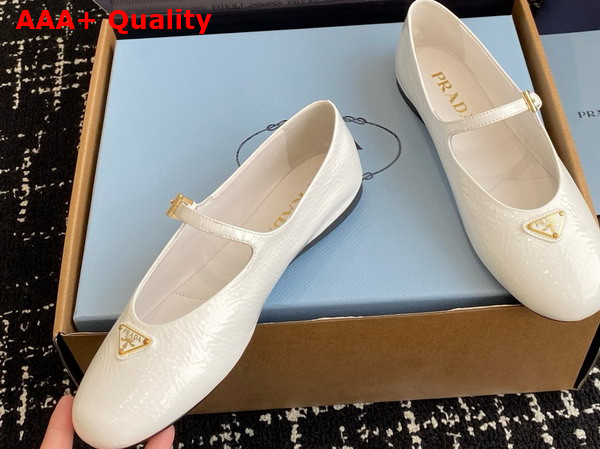 Prada Naplak Patent Leather Ballerinas in White 1F793N Replica