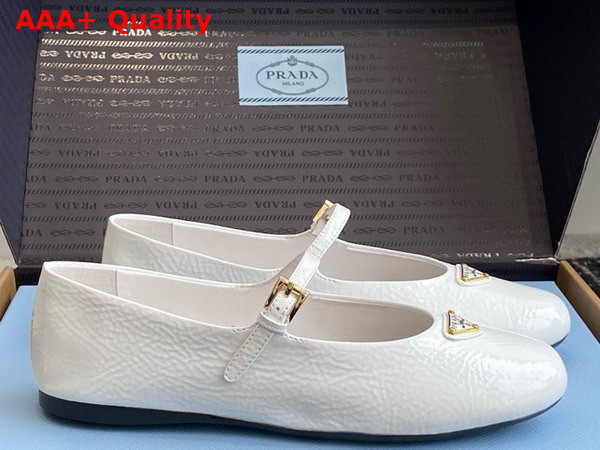 Prada Naplak Patent Leather Ballerinas in White 1F793N Replica