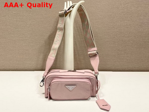 Prada Nappa Antique Leather Multi Pocket Shoulder Bag in Alabaster Pink 1BH198 Replica