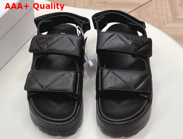 Prada Nappa Leather Crisscross Flatform Sandals in Black 1XZ777 Replica