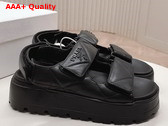 Prada Nappa Leather Crisscross Flatform Sandals in Black 1XZ777 Replica