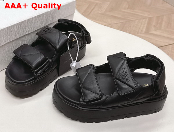 Prada Nappa Leather Crisscross Flatform Sandals in Black 1XZ777 Replica