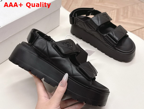 Prada Nappa Leather Crisscross Flatform Sandals in Black 1XZ777 Replica