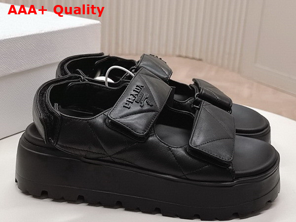 Prada Nappa Leather Crisscross Flatform Sandals in Black 1XZ777 Replica