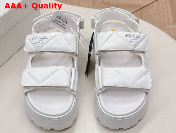 Prada Nappa Leather Crisscross Flatform Sandals in Ivory 1XZ777 Replica
