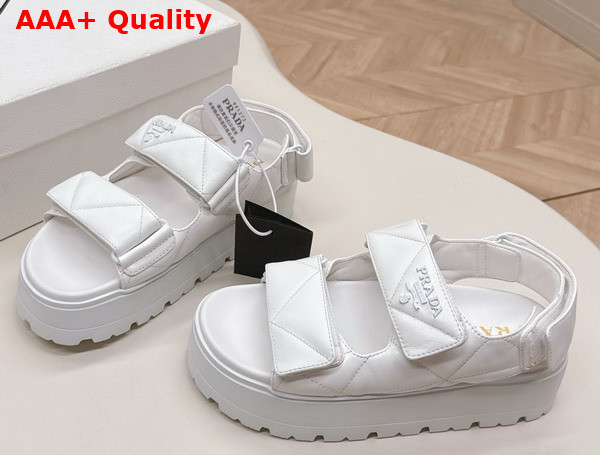 Prada Nappa Leather Crisscross Flatform Sandals in Ivory 1XZ777 Replica