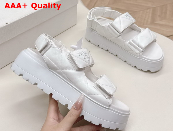 Prada Nappa Leather Crisscross Flatform Sandals in Ivory 1XZ777 Replica