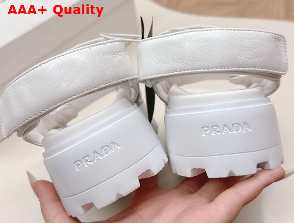 Prada Nappa Leather Crisscross Flatform Sandals in Ivory 1XZ777 Replica