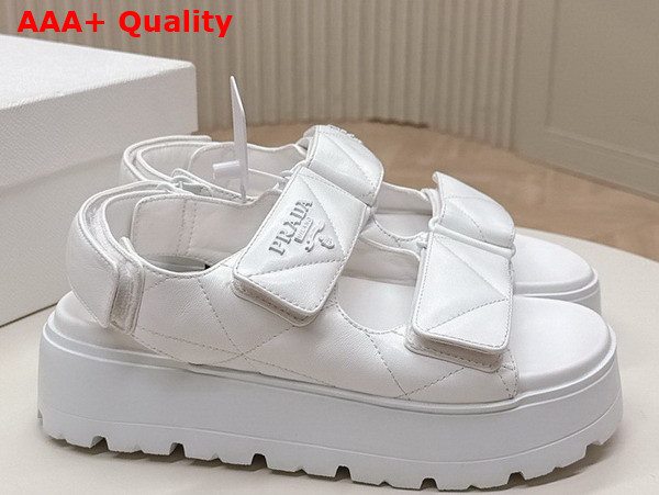Prada Nappa Leather Crisscross Flatform Sandals in Ivory 1XZ777 Replica