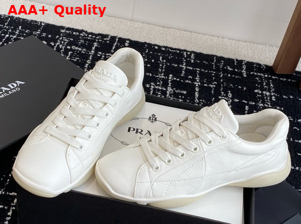 Prada Nappa Leather Sneakers in Ivory 1E942N Replica